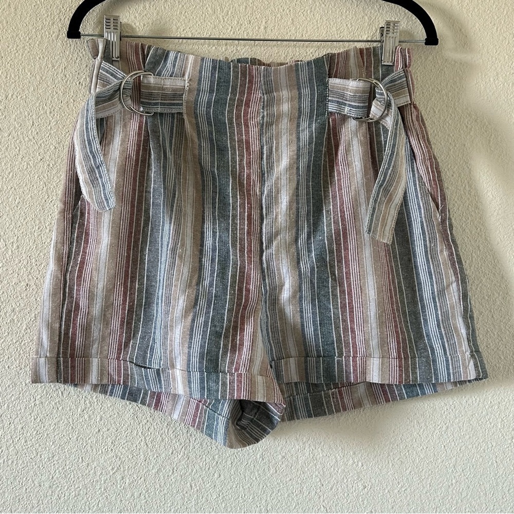Ci Sono Multicolored Strip Light Lenin Blend Paper Bag Shorts Women Size S/M